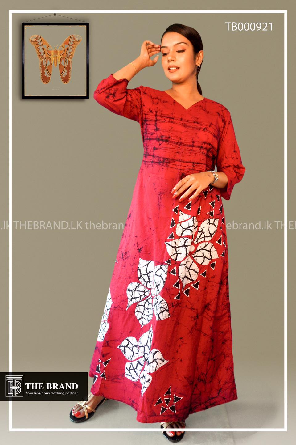 The Brand red long batik dress